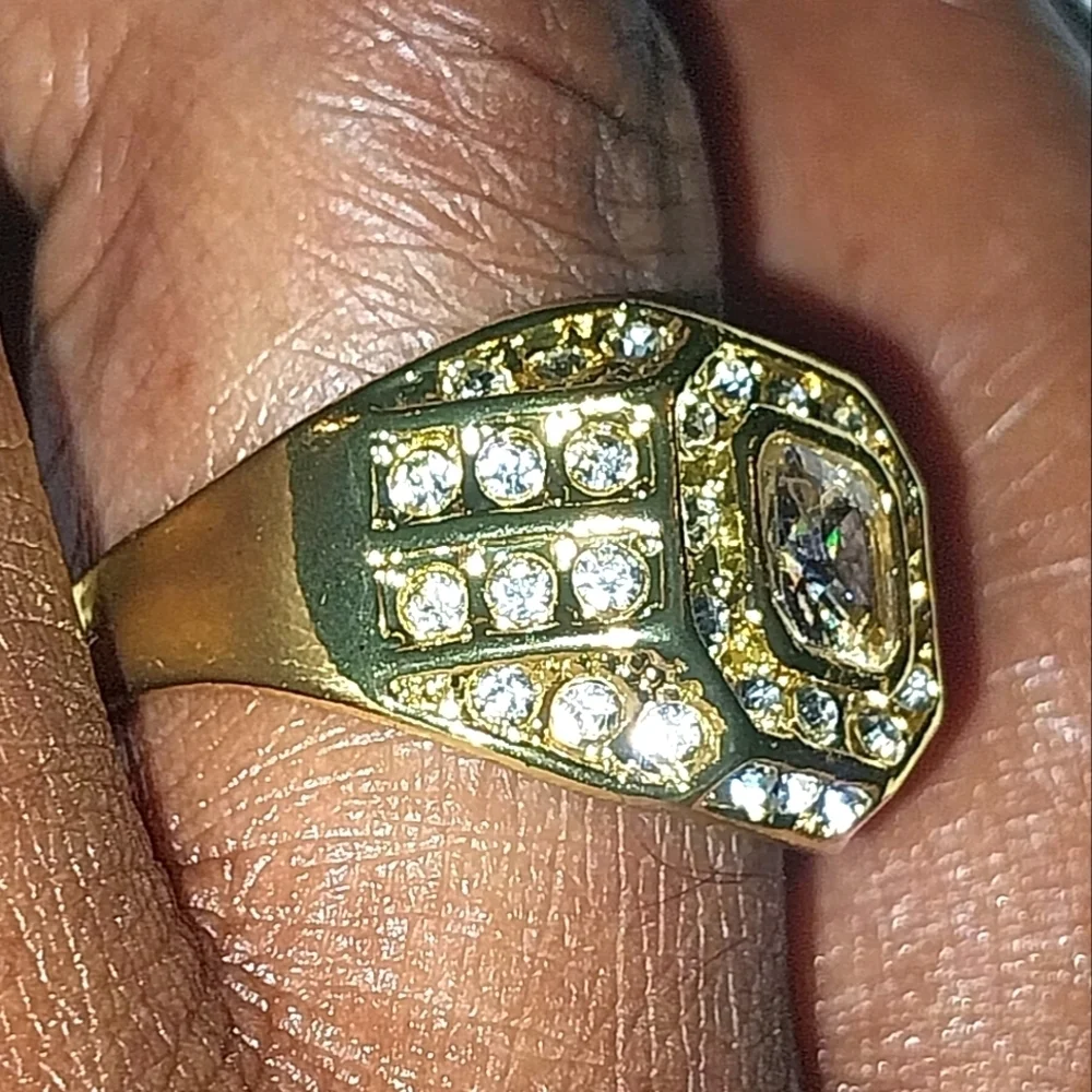 Classic Men's Gold and Silver Art Deco Ring with Diamond Accents Sz 11